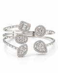 Classic Multi Shape Open Cuff Paved Diamond Bracelet Bangle 18K