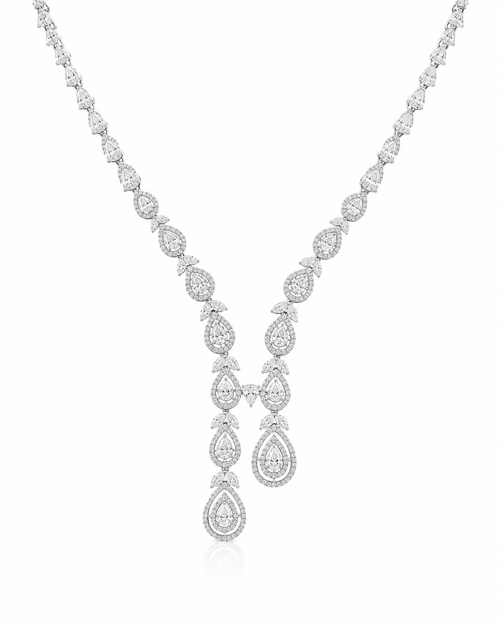 Classic Pear Shape Diamond Cluster Pave Necklace 14K