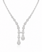 Classic Pear Shape Diamond Cluster Pave Necklace 14K