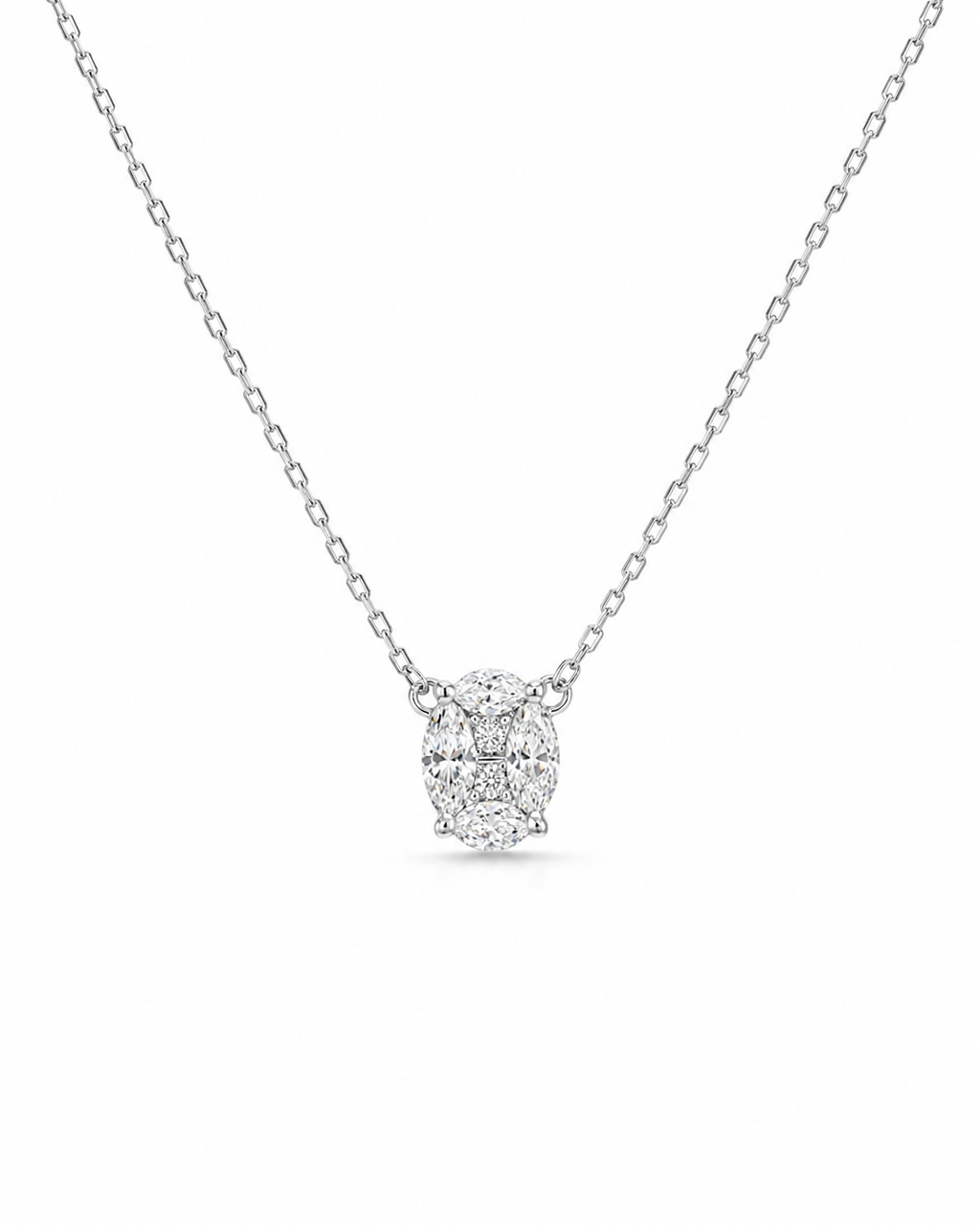 Classic Oval Invisible Setting Marquise Diamond Pave Necklace 14K