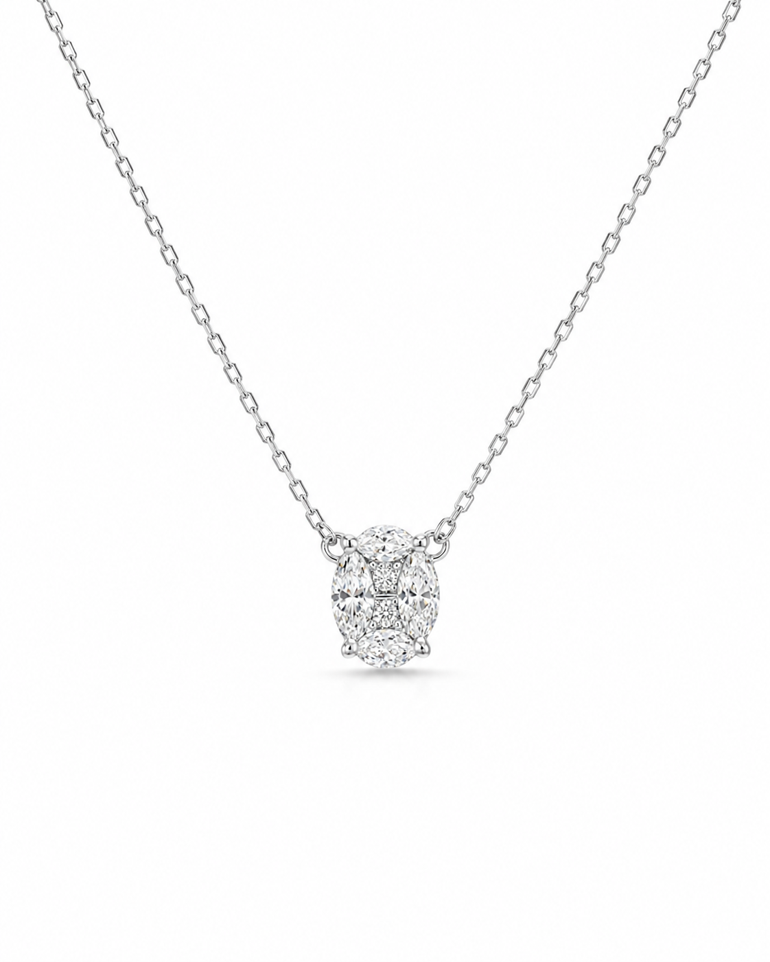 Classic Oval Invisible Setting Marquise Diamond Pave Necklace 14K