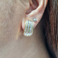 Golden Round Baguette Hoop Diamond Earrings 18K