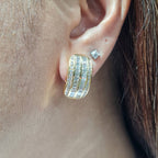 Golden Round Baguette Hoop Diamond Earrings 18K
