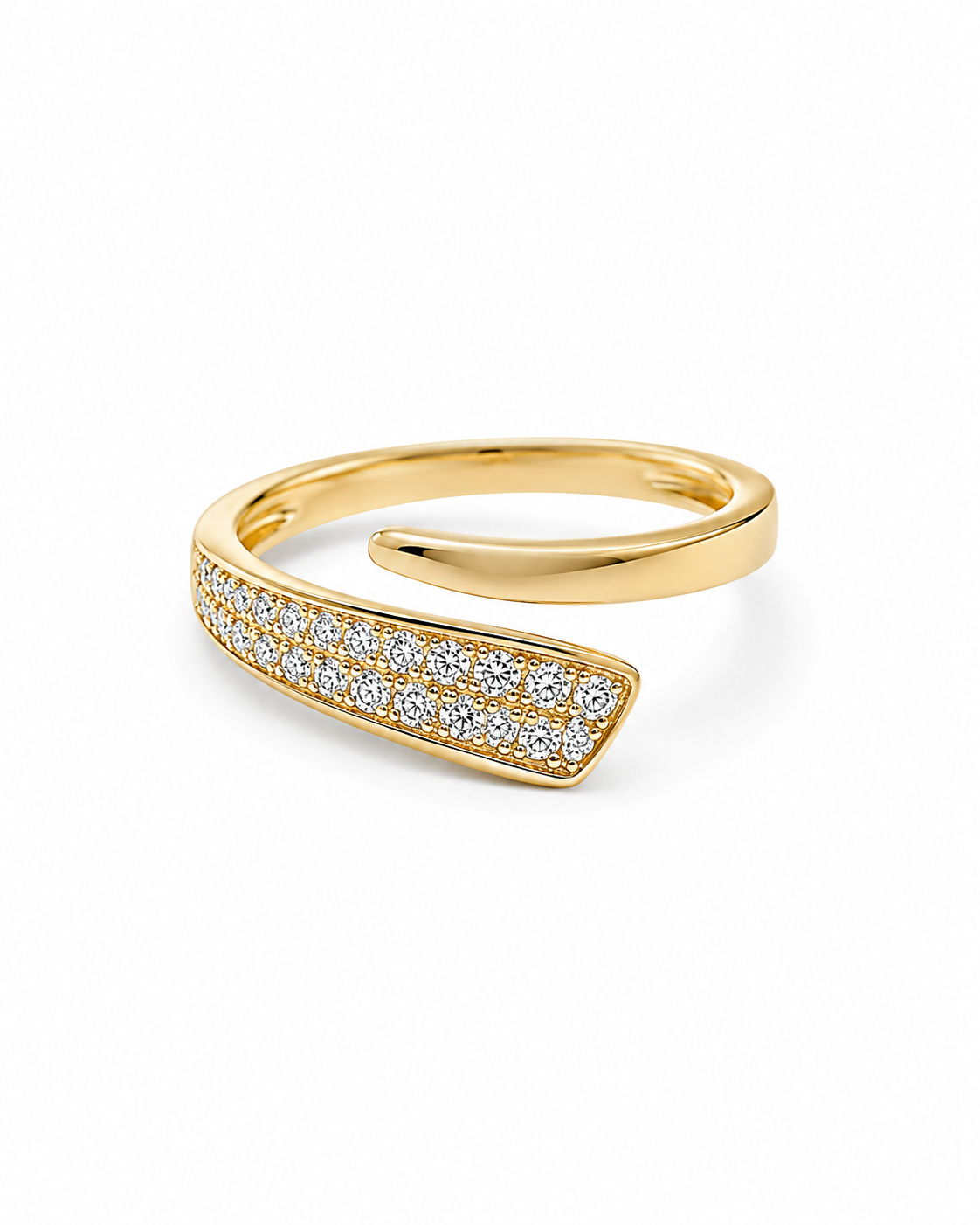 Classic Golden Unisex Round Overlap Diamond Ring 14K