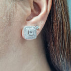 Classic Square Emerald Halo Diamond Earrings 14K