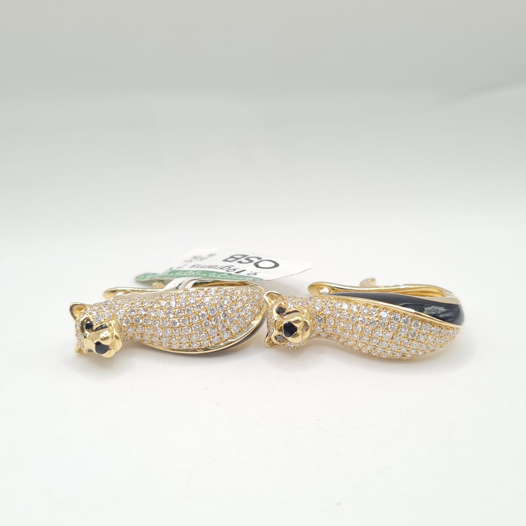 Panther Deco Golden Hoop Diamond Earrings 18K
