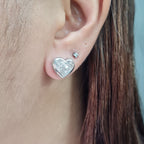 Classic Heart Bezel Invisible Setting Stud Diamond Earrings 18K