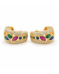 Golden Chunky Hoop Colored Gemstones Diamond Earrings 14K
