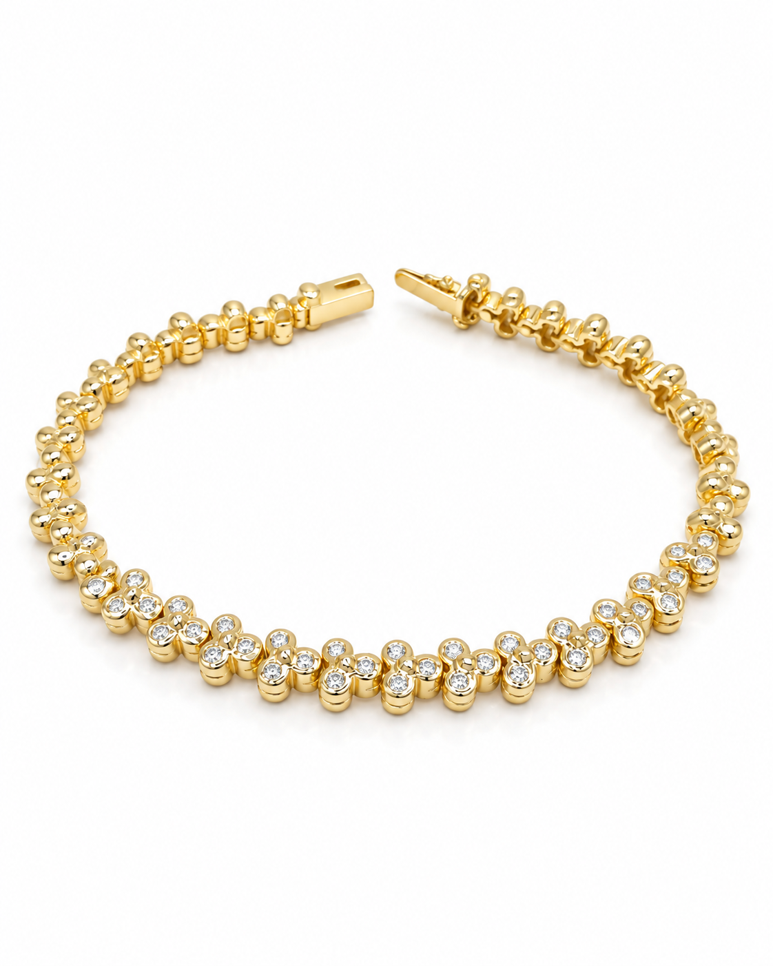 Classic Yellow Gold Round Trio Eternity Diamond Bracelet 14K