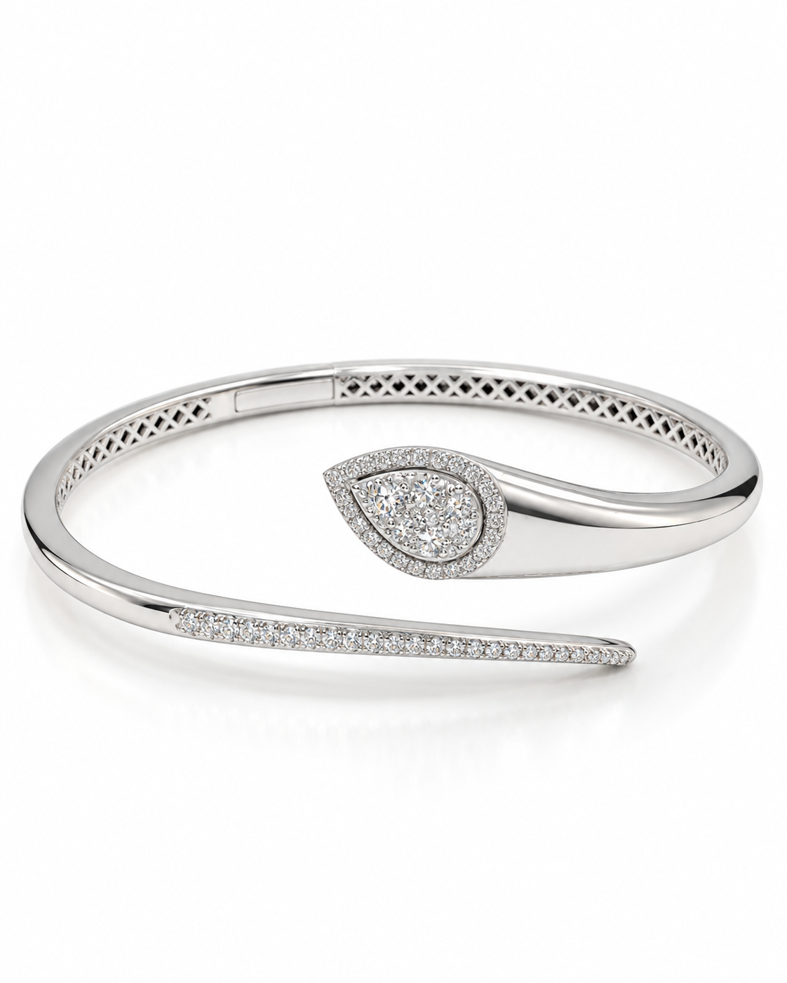 Classic Pear Drop Open Cuff Diamond Pave Bangle Bracelet 18K