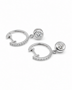Classic Round Bezel Hoop Dangle Diamond Earrings 18K