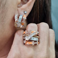 Three Tone Crossover Deco Enamel Diamond Jewelry Set 14K