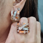 Three Tone Crossover Deco Enamel Diamond Jewelry Set 14K