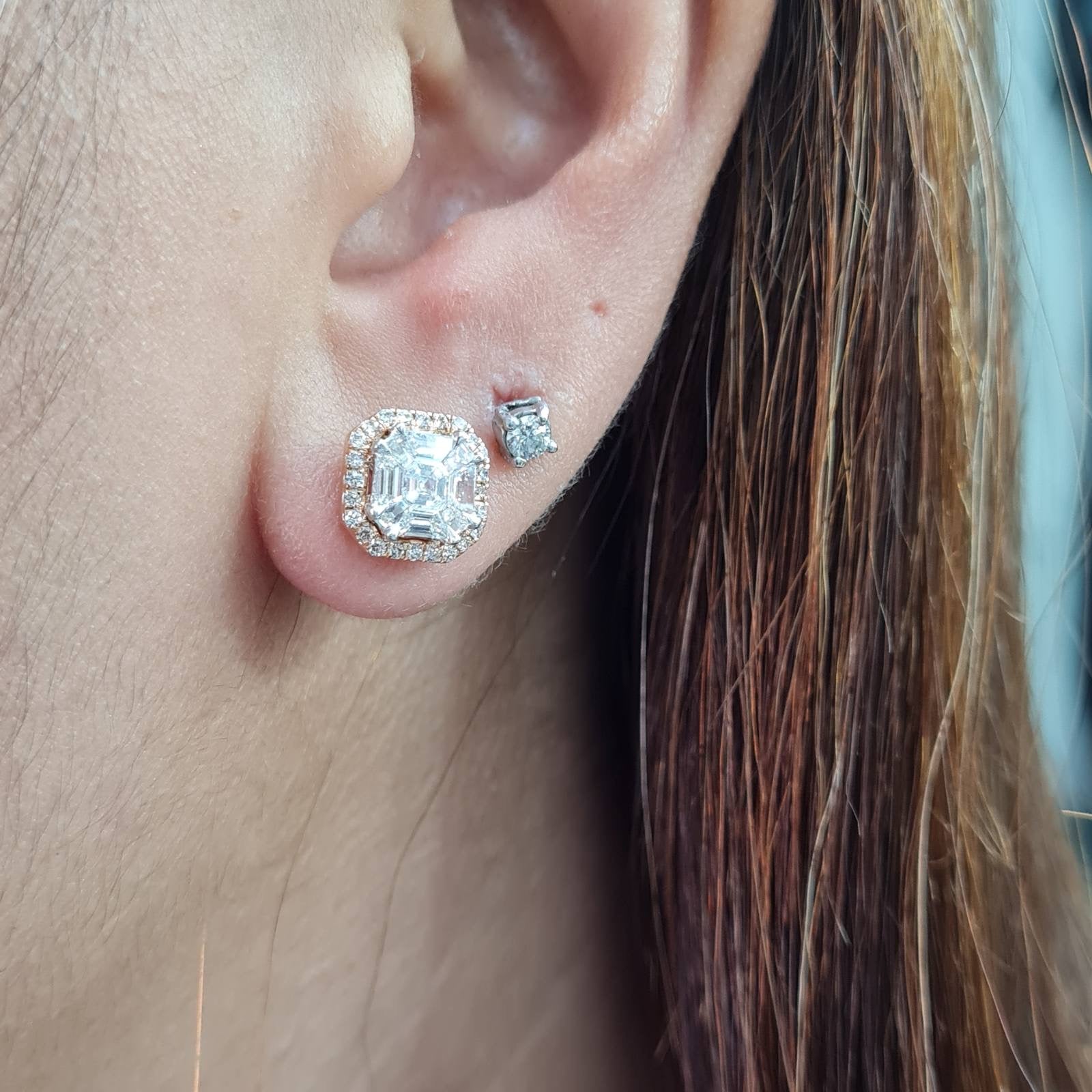 Classic Rosegold Piecut Stud Diamond Earrings 18K