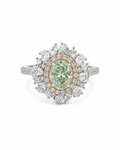 Rare Fancy Green Colored Diamond Halo Cluster Diamond Ring 14K