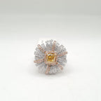Floral Fancy Yellow Diamond Center Statement Diamond Ring 18K