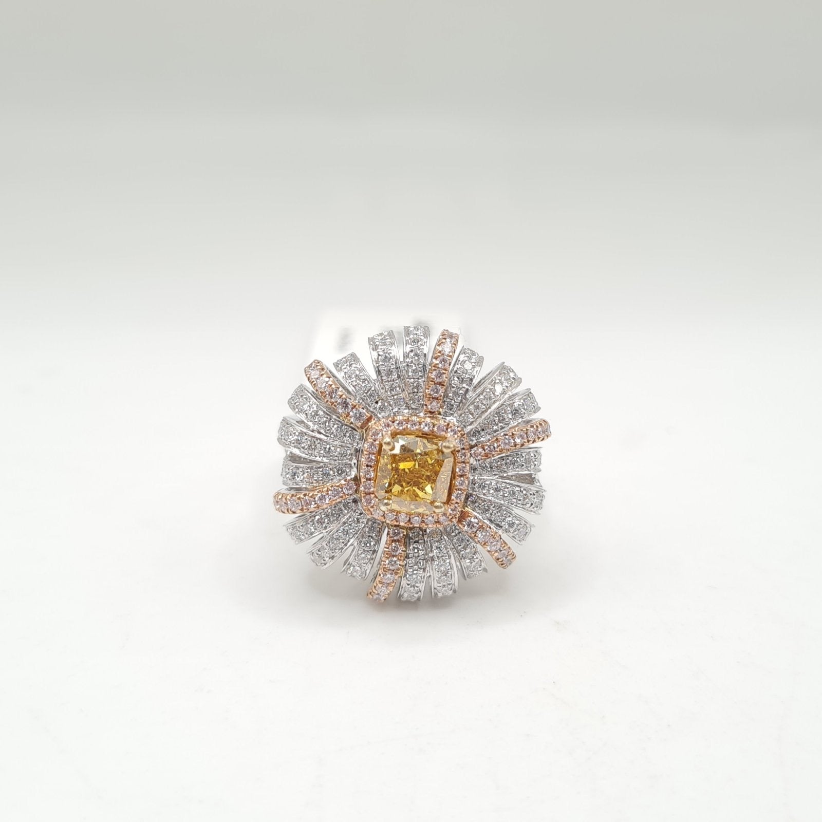 Floral Fancy Yellow Diamond Center Statement Diamond Ring 18K