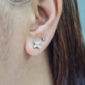 X Dainty Round Floral Stud Diamond Earrings 14K