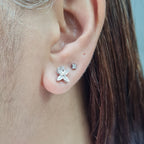 X Dainty Round Floral Stud Diamond Earrings 14K