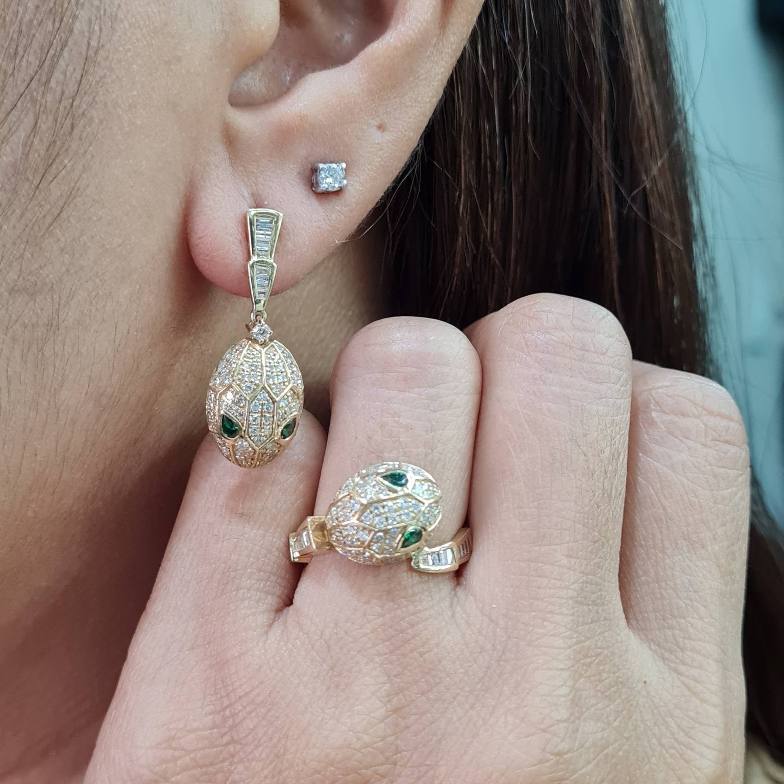 Golden Serpent Paved Dangle Diamond Jewelry Set 14K