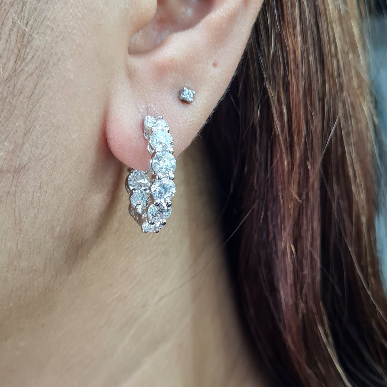 Classic 5.4cts Round Solitaire Full Eternity Hoop Diamond Earrings 18K