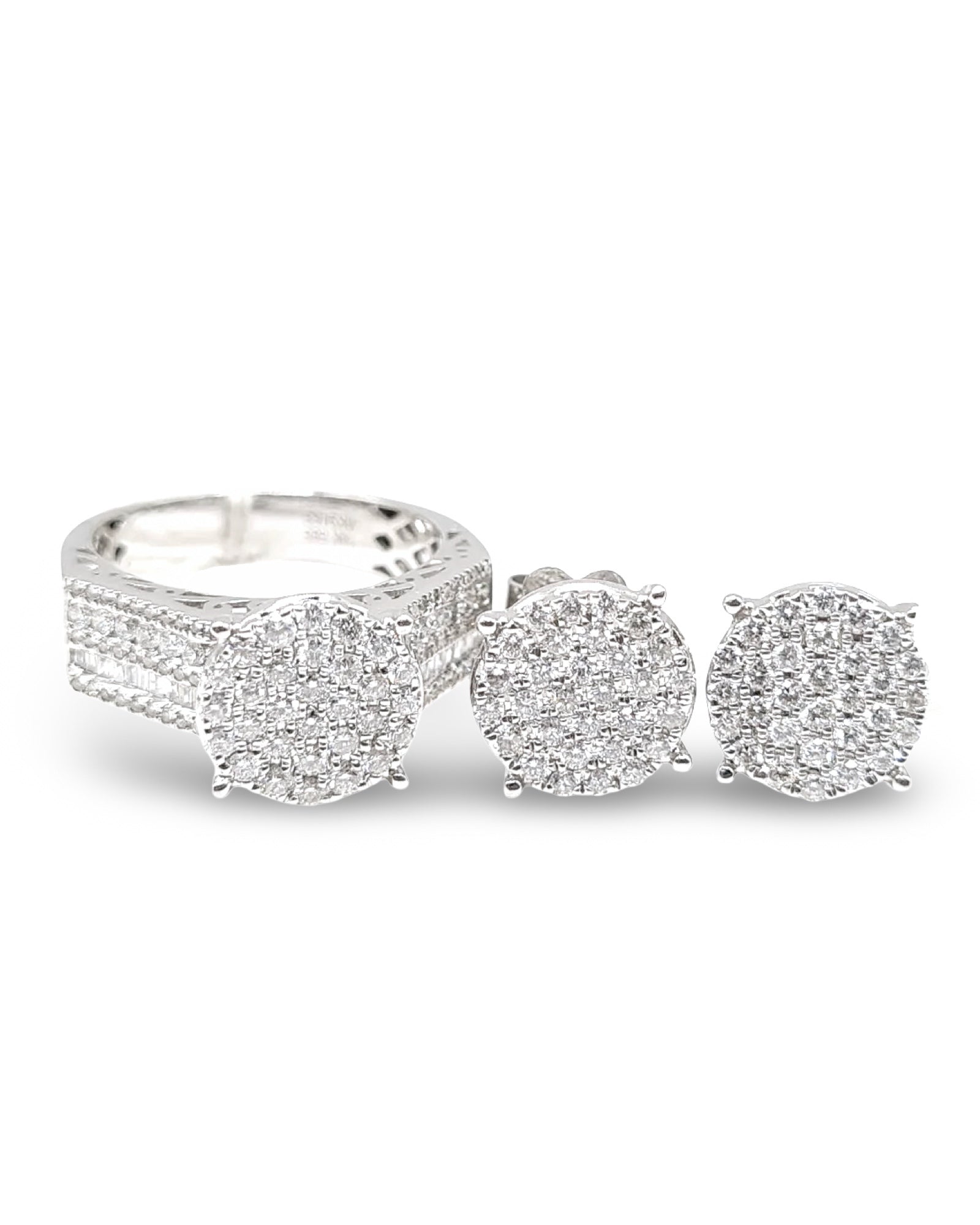X Classic Round Paved Stud Diamond Jewelry Set 14K