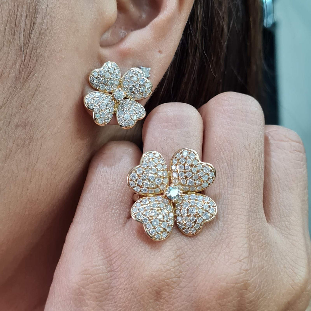 Golden Floral Statement Diamond Jewelry Set 14K