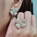 Golden Floral Statement Diamond Jewelry Set 14K