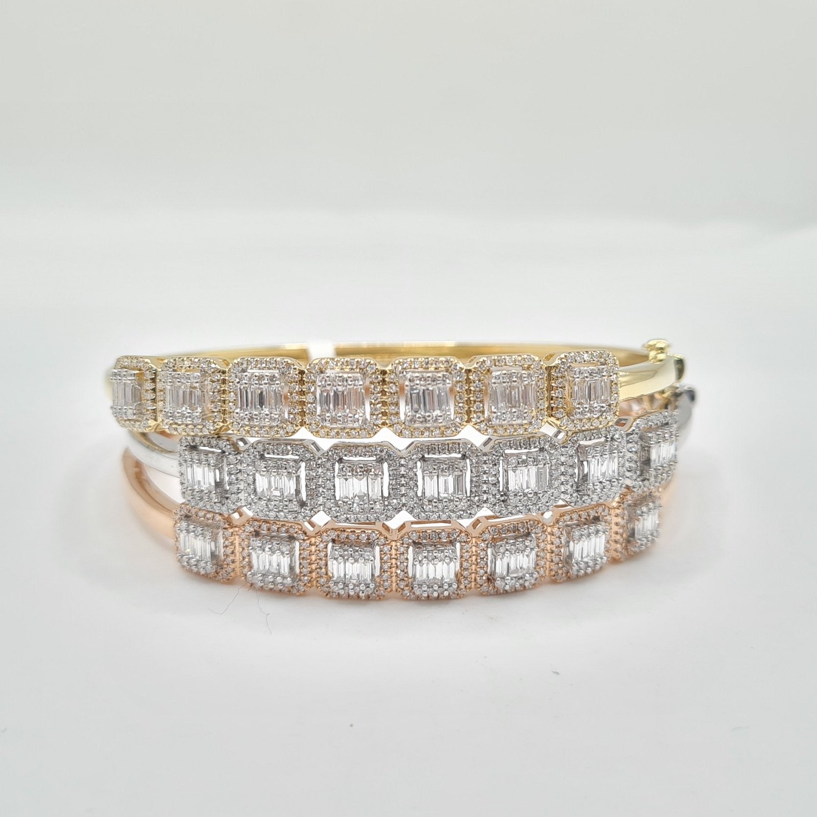 Cushion Halo Statement Diamond Bracelet Bangle 14K 16cm