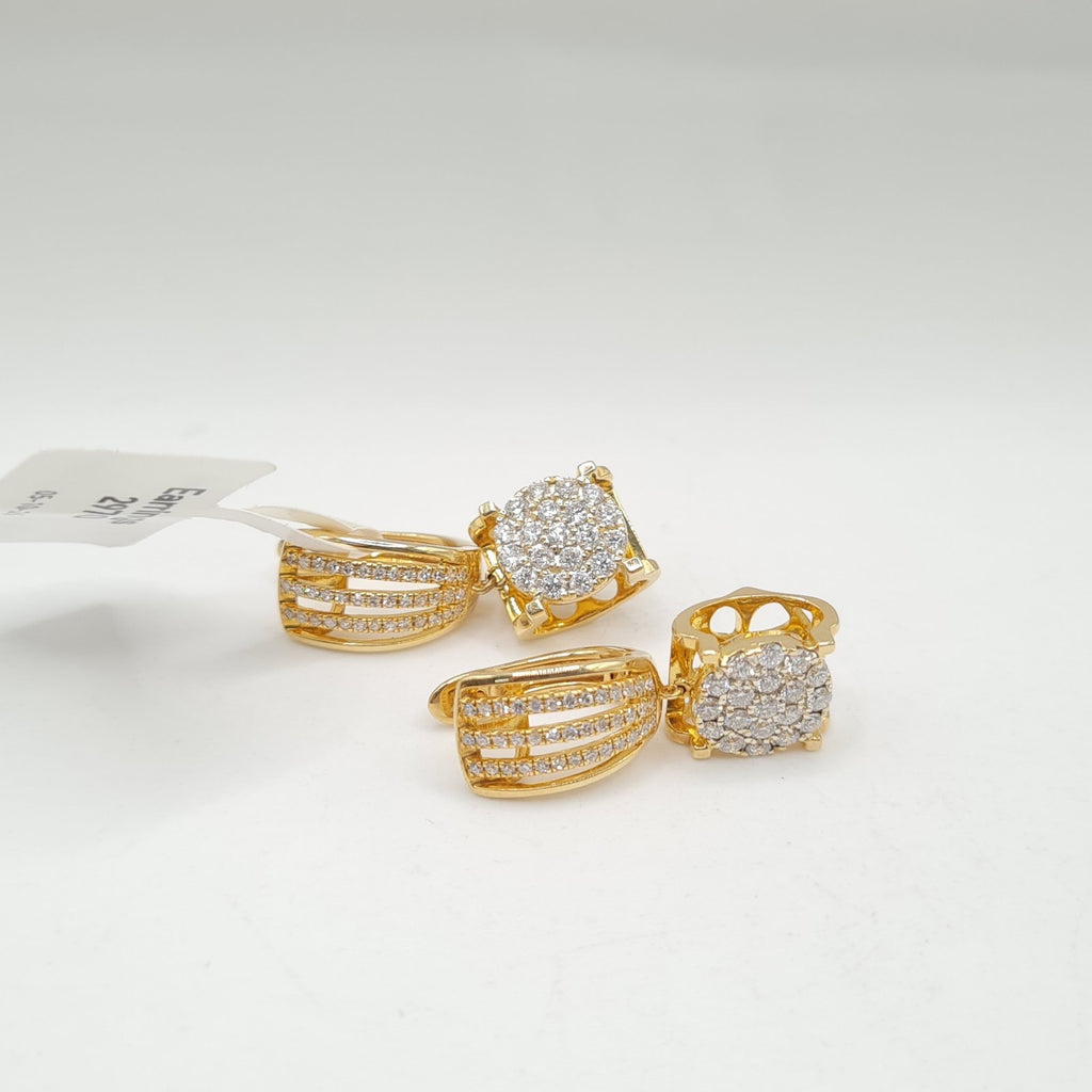 XX Classic Round Paved Hoop Dangling Diamond Earrings 14K