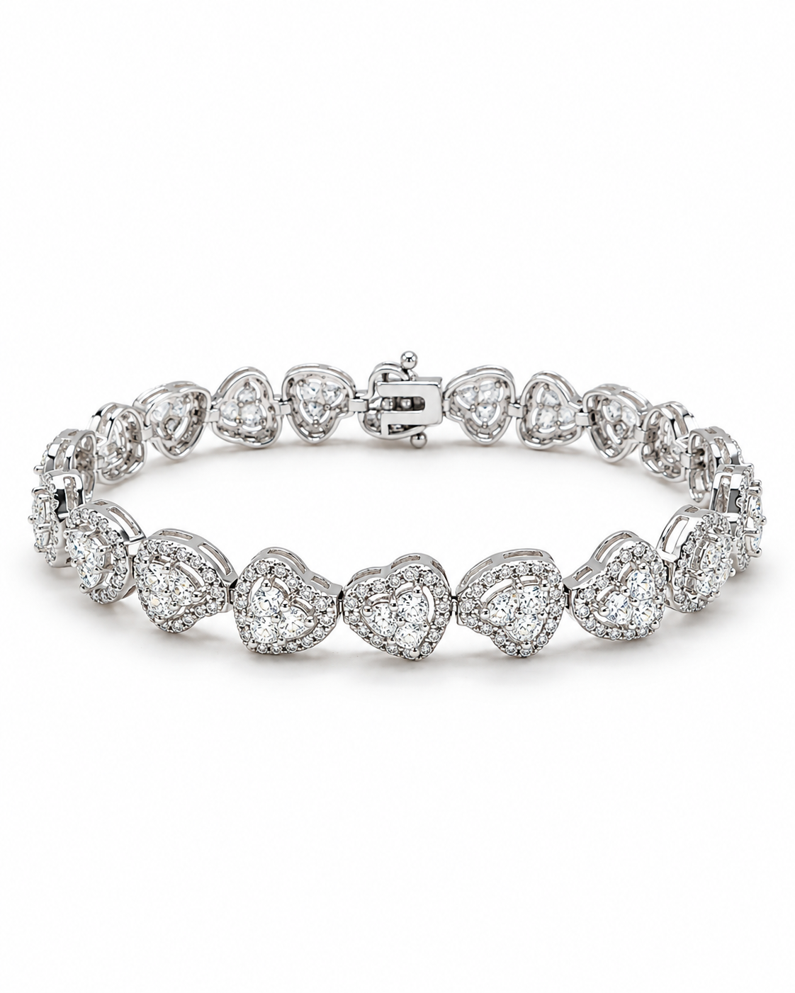 Classic Invsible Setting Heart Halo Pave Diamond Bracelet 14K