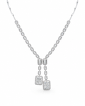 Classic Emerald Duo Drop Statement Diamond Necklace 14K