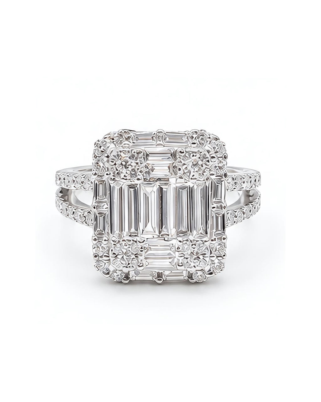 Classic Emerald Baguette Paved Statement Diamond Ring 18K