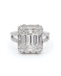 Classic Emerald Baguette Paved Statement Diamond Ring 18K
