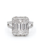 Classic Emerald Baguette Paved Statement Diamond Ring 18K