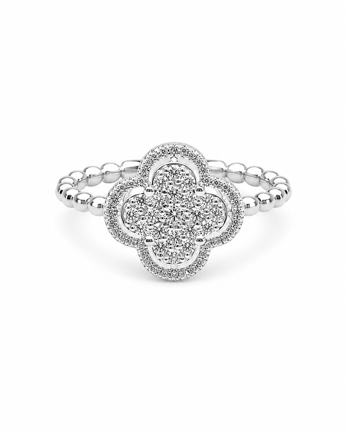 Classic Clover Halo Diamond Ring 14K