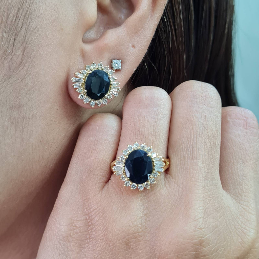 Golden Sapphire Gemstones Diamond Jewelry Set 14K