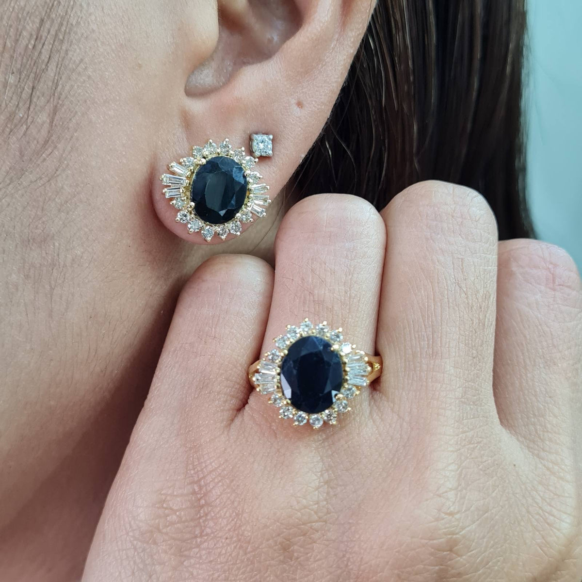 Golden Sapphire Gemstones Diamond Jewelry Set 14K