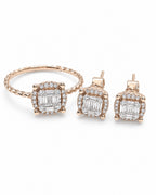 Classic Round Baguette Beaded Diamond Jewelry Set 14K