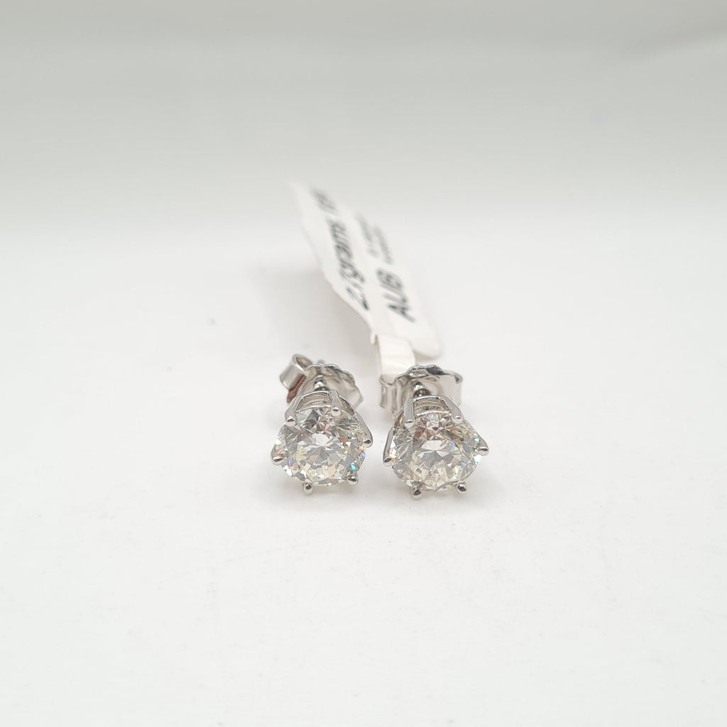 XX Classic 3cts Round Solitaire Stud Diamond Earrings 18K GIA