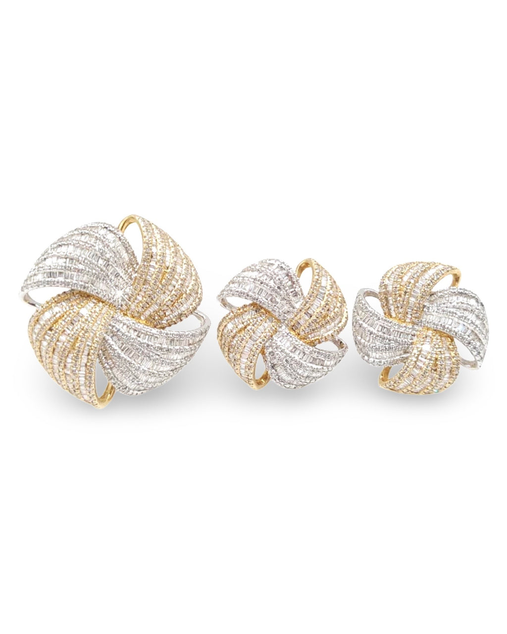 Two Tone Pompon Baguette Statement Diamond Jewelry Set 14K