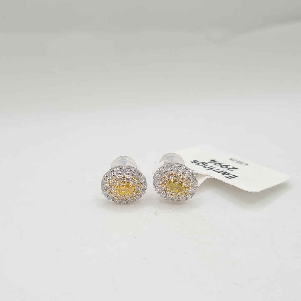 Fancy Yellow Colored Diamonds Oval Stud Diamond Earrings 18K