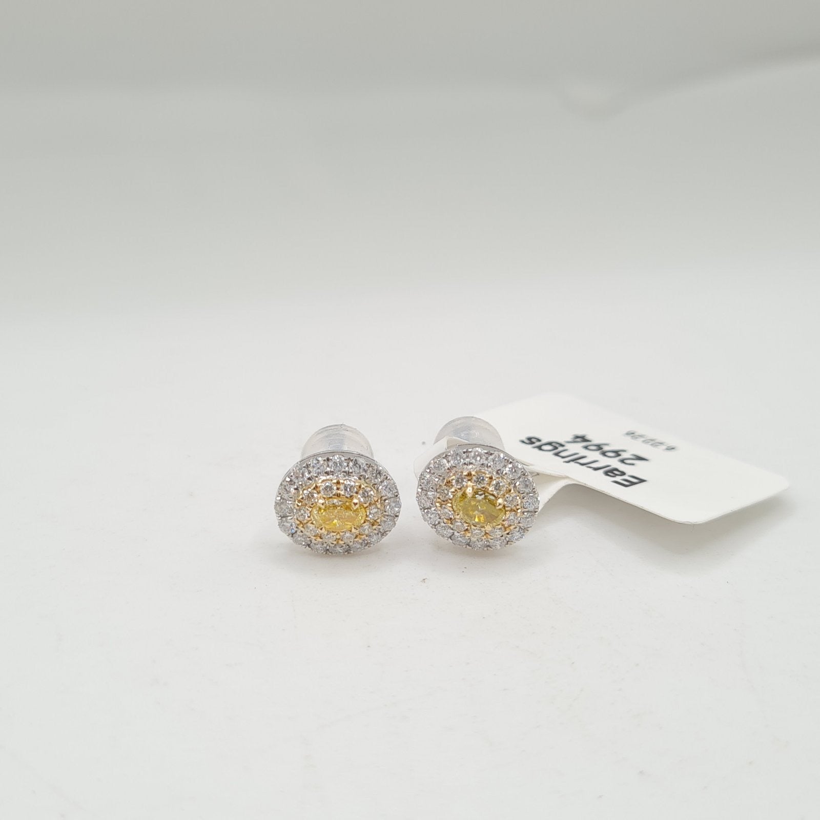 Fancy Yellow Colored Diamonds Oval Stud Diamond Earrings 18K