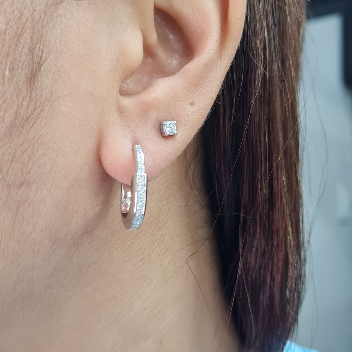 Classic Deco Lock Hoop Diamond Earrings 14K