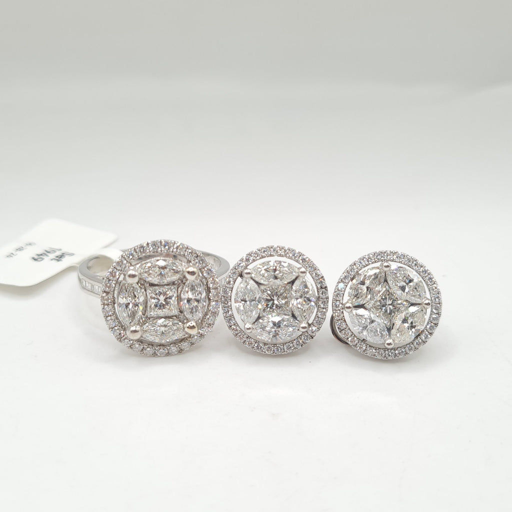 10ct Face Classic Round Invisible Setting Statement Diamond Jewelry Set 18K