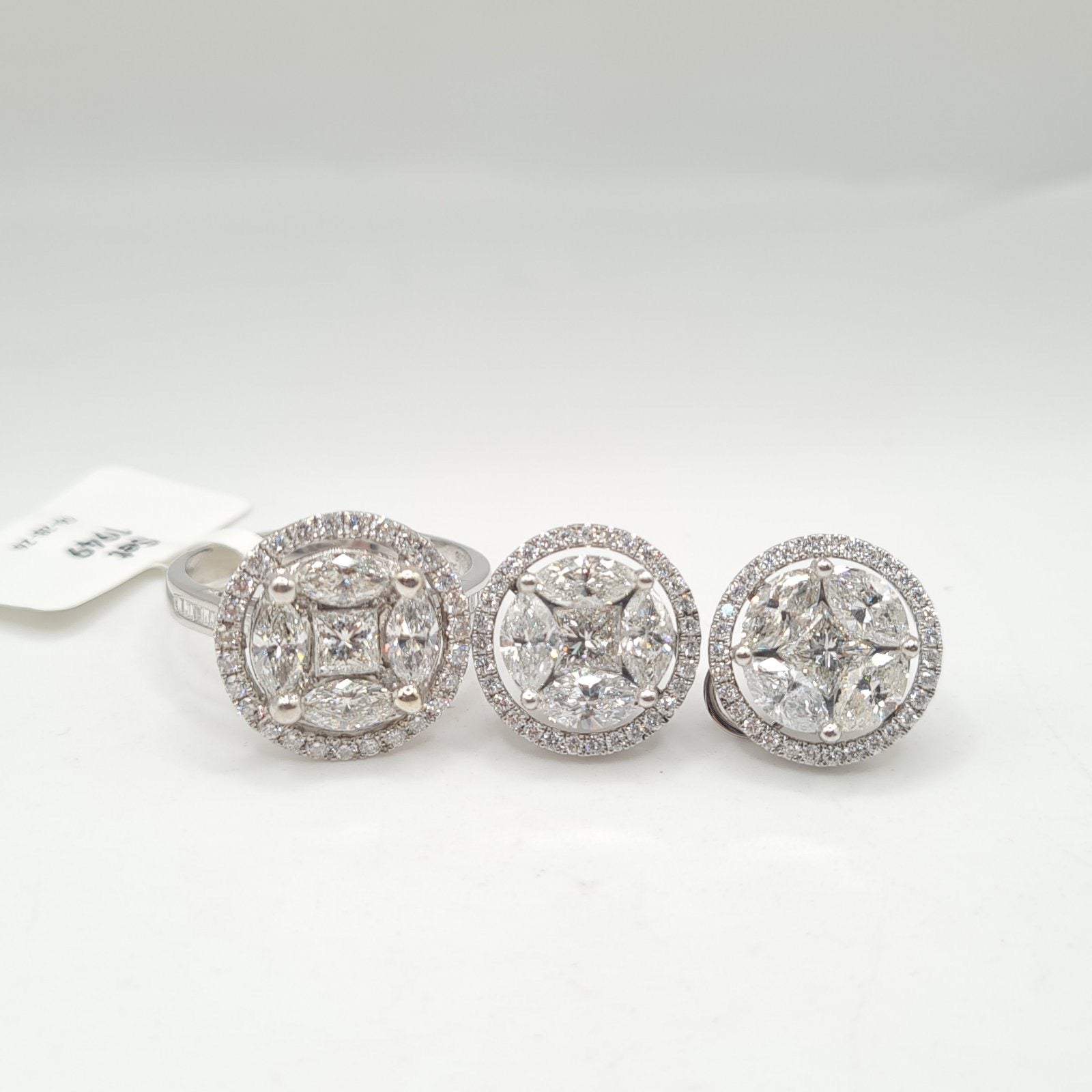 10ct Face Classic Round Invisible Setting Statement Diamond Jewelry Set 18K