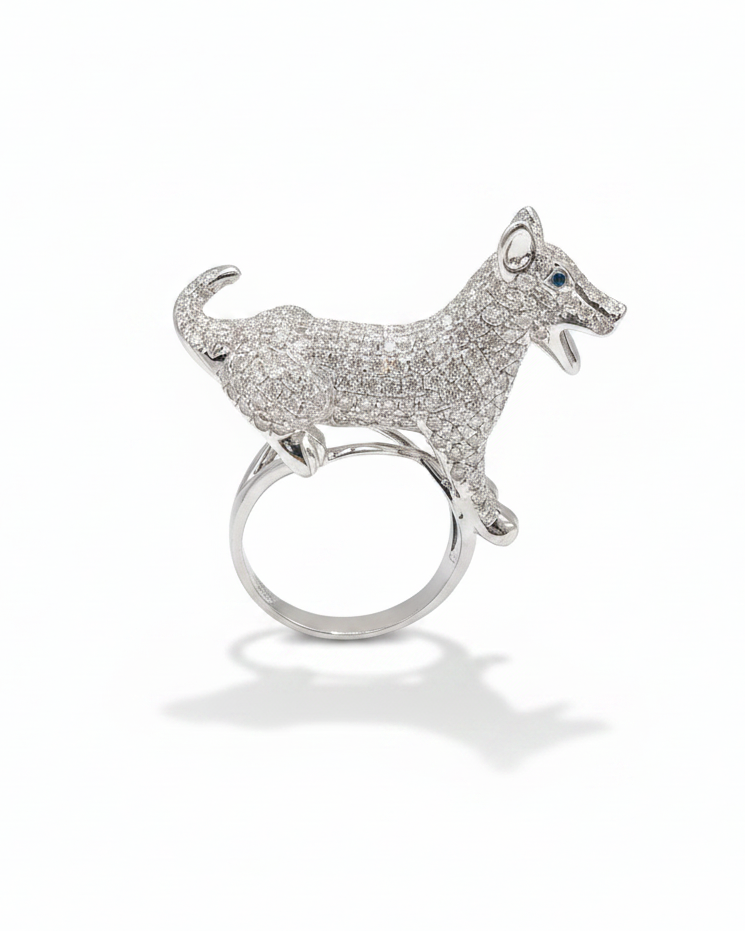 Art Deco Dog Diamond Ring 14K
