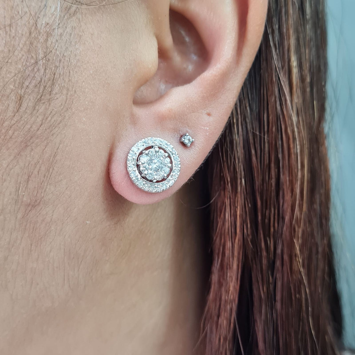 Classic Round Halo Stud Diamond Earrings 14K