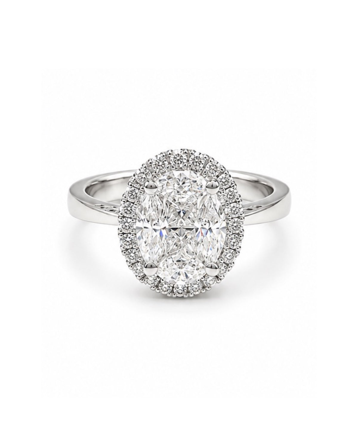 Classic Oval Invisible Setting Halo Diamond Ring 14K
