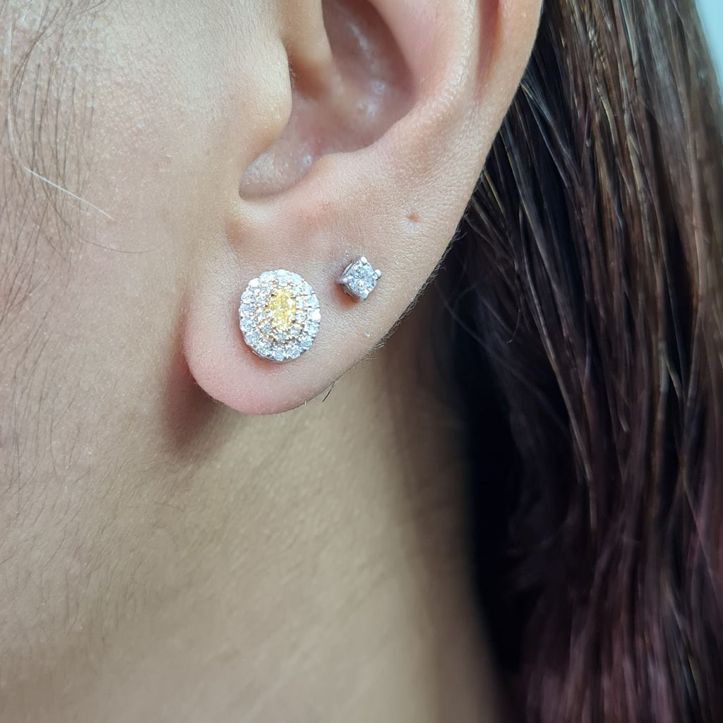 Fancy Yellow Colored Diamonds Oval Stud Diamond Earrings 18K